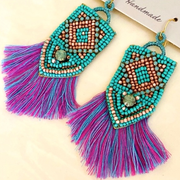 🌺🎉HP🎉🌺 NWT Anthropologie Deepa Beaded Tassel Earrings - Picture 6 of 8